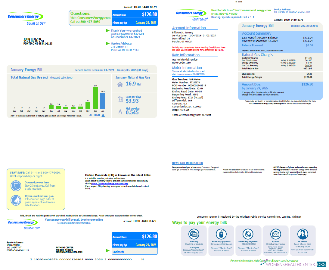 download USA Consumers Energy utility bill template in Word and PDF formats, 2 pages, vesion 3 PDF template